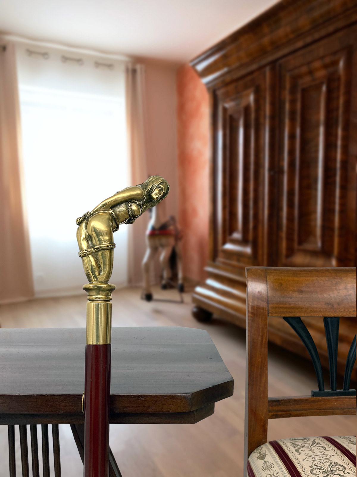 Spazierstock Bronzeskulptur Frau Seil Gehstock Flanierstock Antik-Stil - 93cm