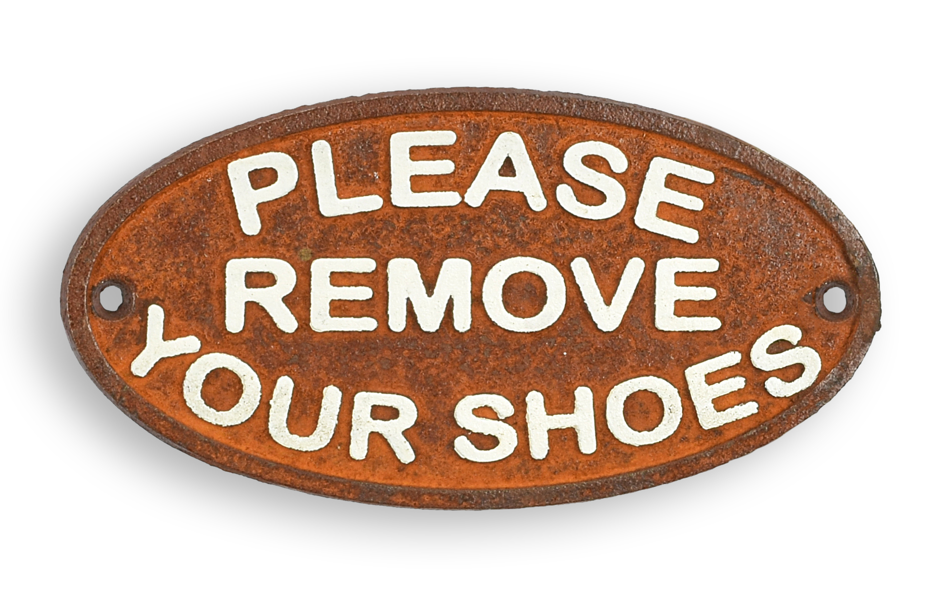 Une plaque en fonte « Veuillez retirer vos chaussures » réplique design rétro décoration