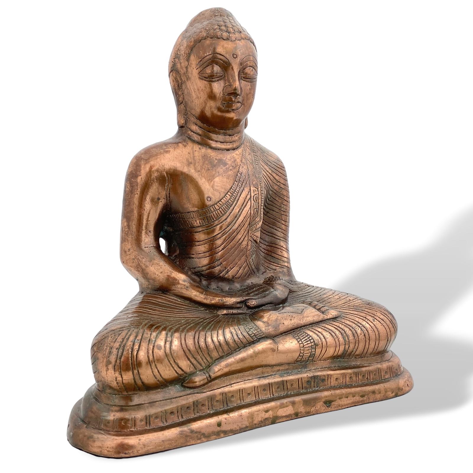 Buddha Statue 35cm Aluminium Kupfer Finish Sitzender Budda Skulptur Antik-Stil