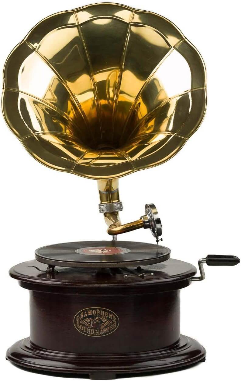 Gramophone avec pavillon pour disque en gomme-laque - style antique - bois - 70 cm