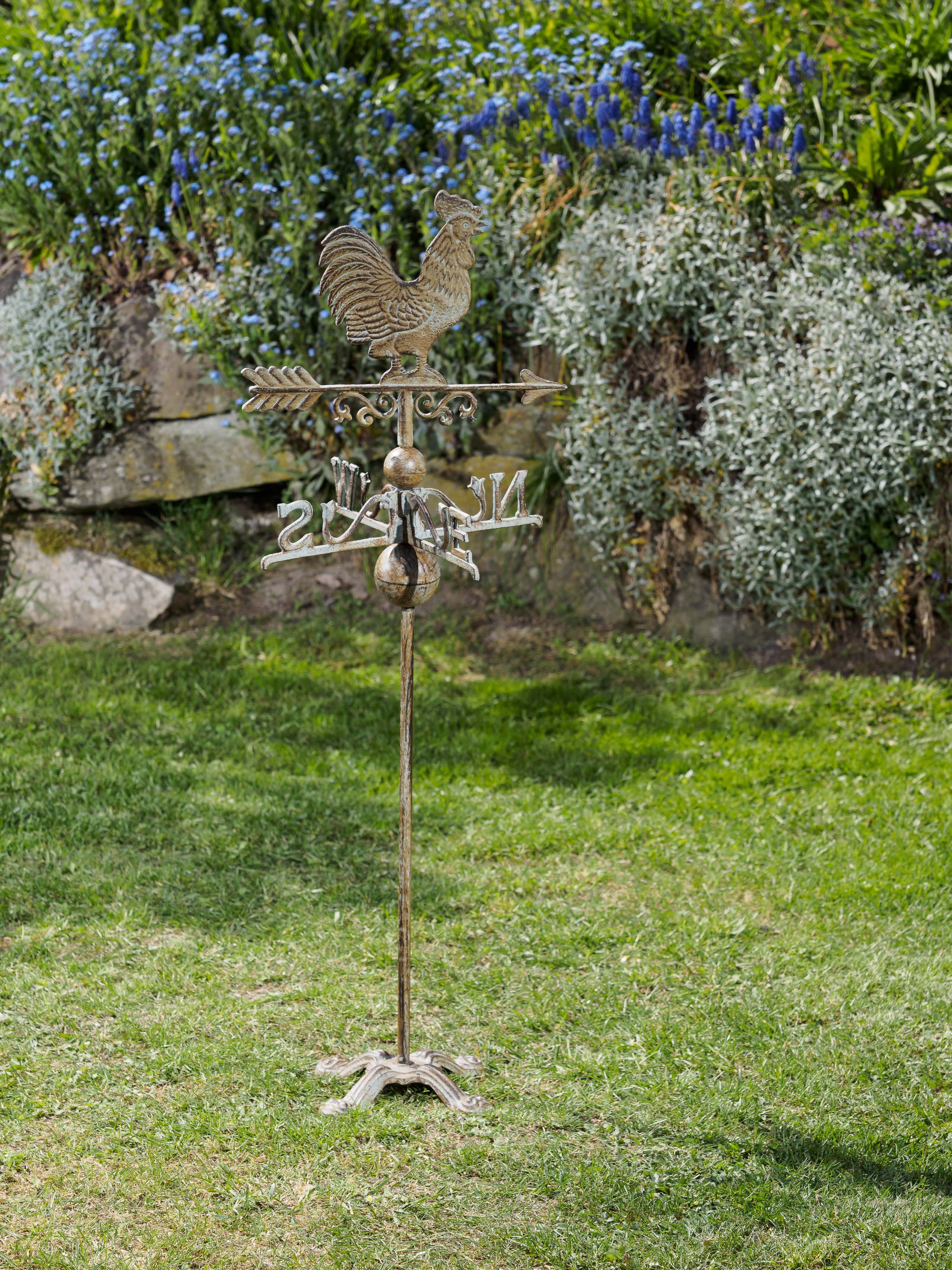 Nostalgie Wetterhahn Standfuss Hahn Garten Dekoration Eisen Wetterfahne grün