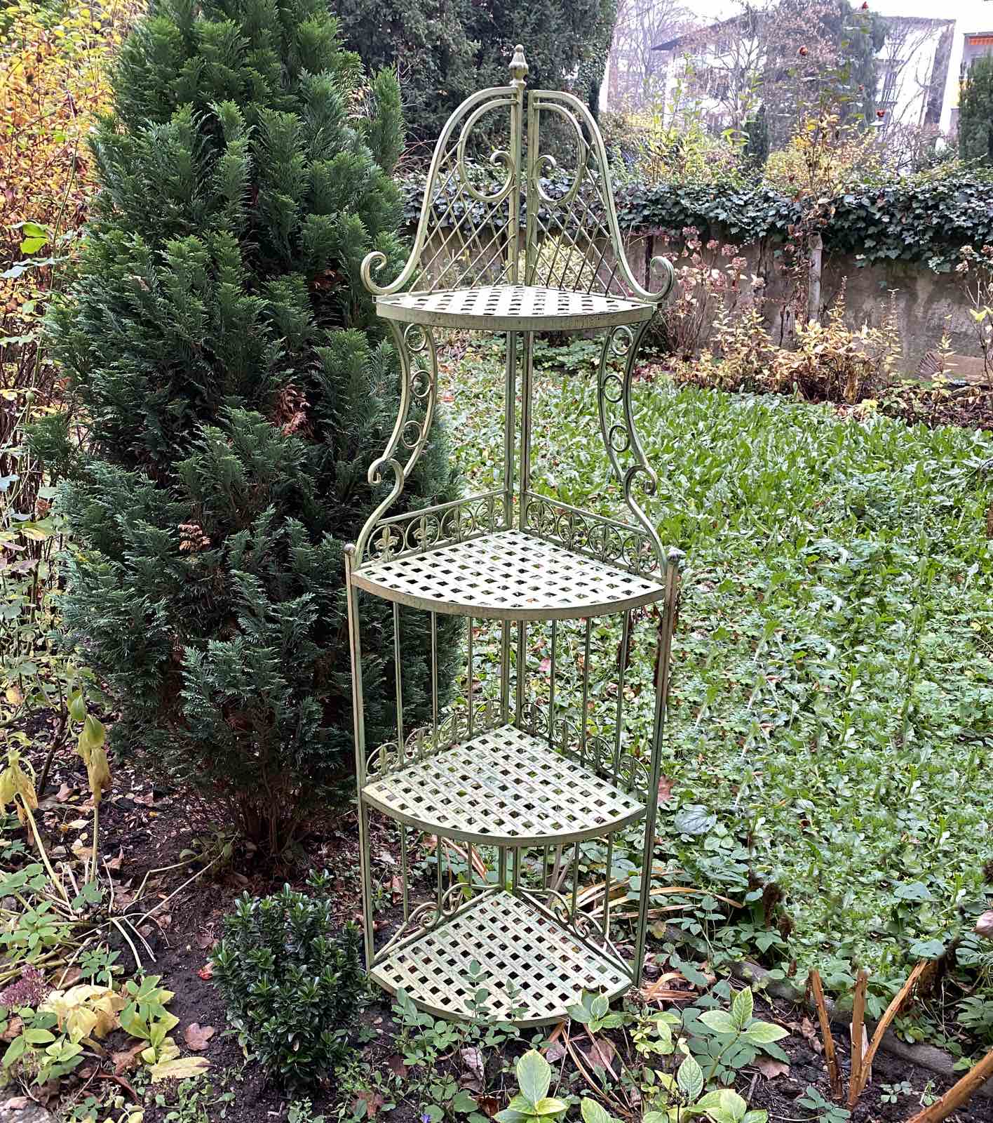 Regal Eckregal Eisen Garten Gartenregal grün 165cm antik Stil Schmiedeeisen