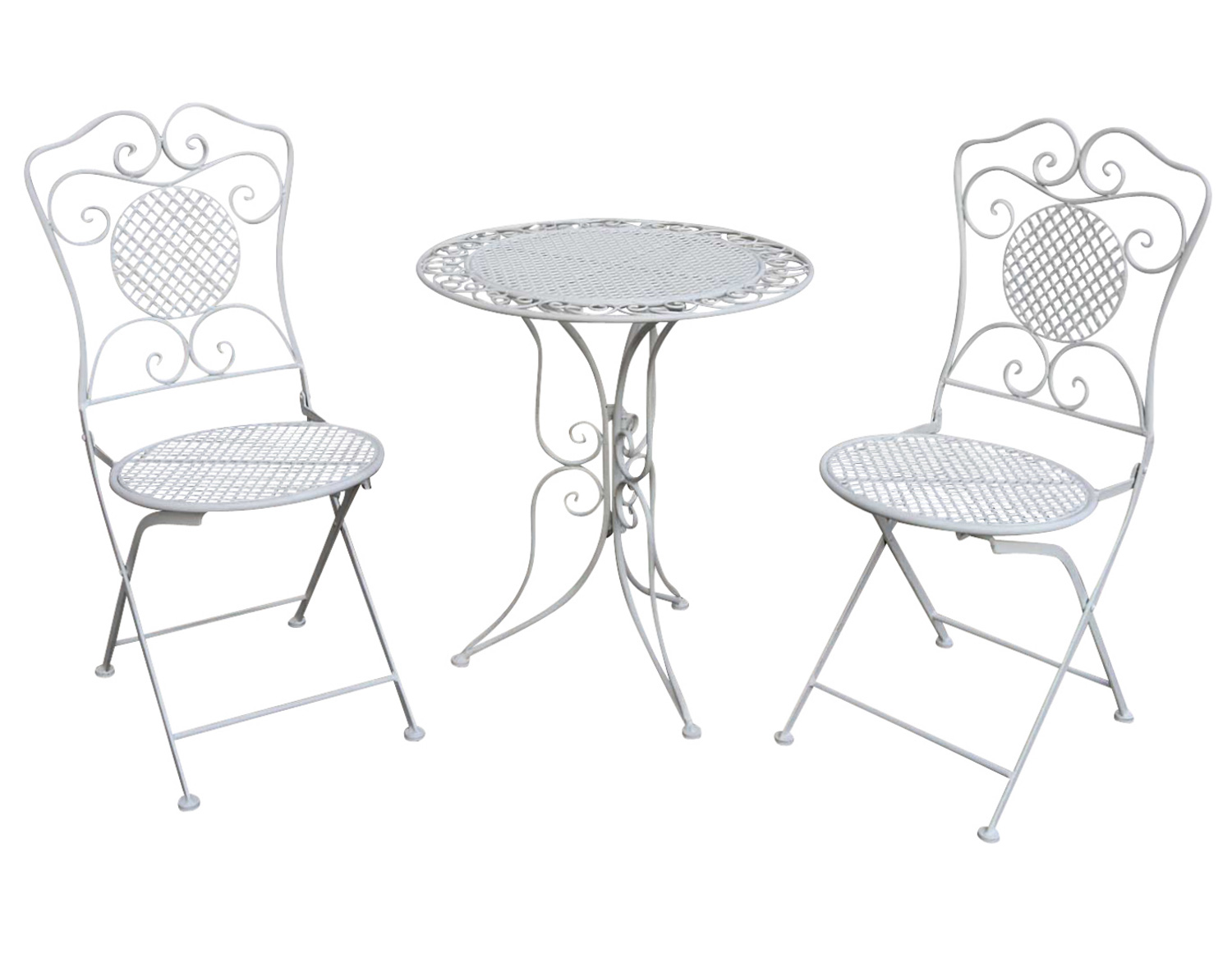 Salon de jardin - 1 table et 2 chaises - fer - style antique - blanc