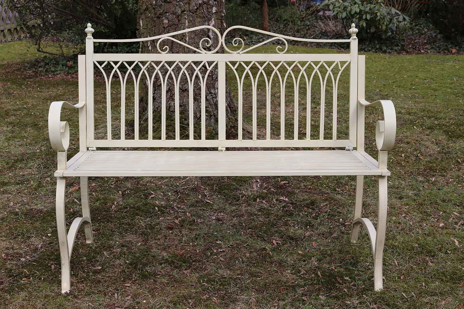 Gartenbank Bank Antik-Stil Garten Metall creme weiß Gartenmöbel Parkbank 119cm