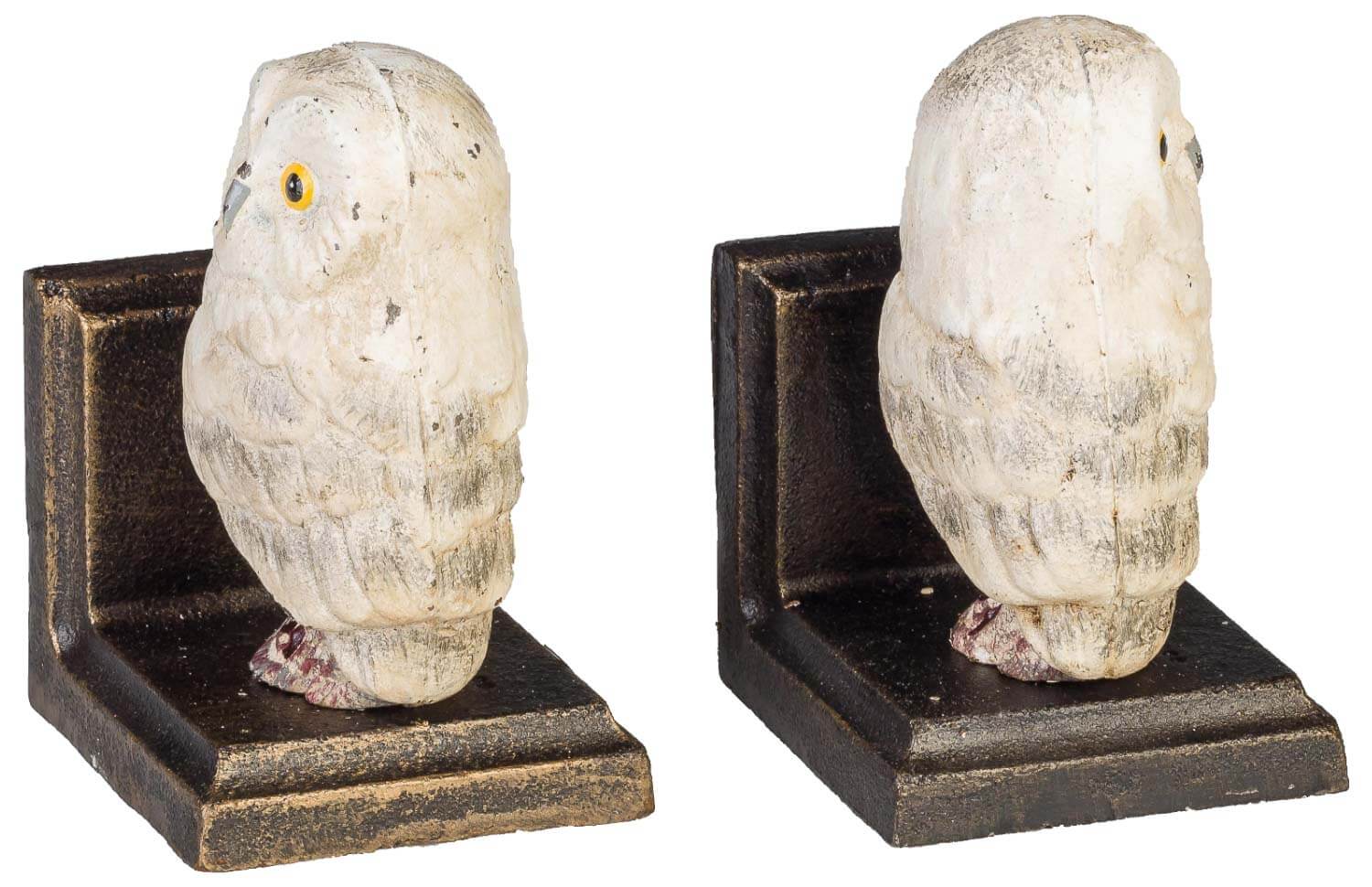 2 Buchstützen Buchständer Eule Statue Figur Skulptur Eisen 12cm Antik-Stil