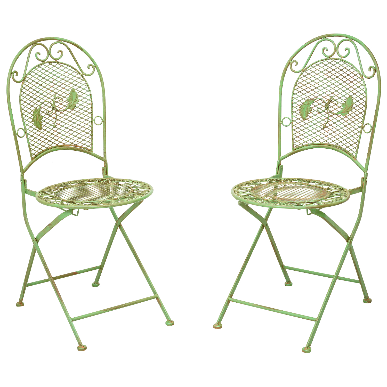 2x Chaise de jardin set nostalgique chaise pliante fer 9kg style antique vert