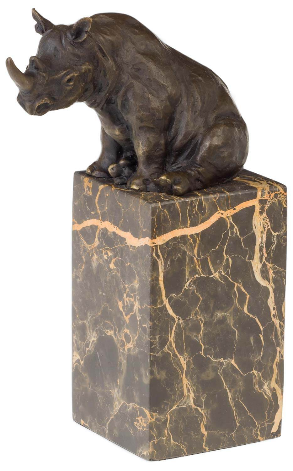 Bronzeskulptur Nashorn Rhinozeros Bronze Statue Bronzefigur im Antik-Stil - 23cm