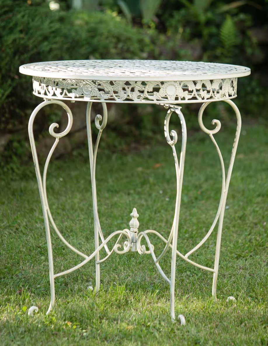 Gartentisch Tisch 73cm Garten Eisen Antik-Stil Gartenmöbel creme weiss iron