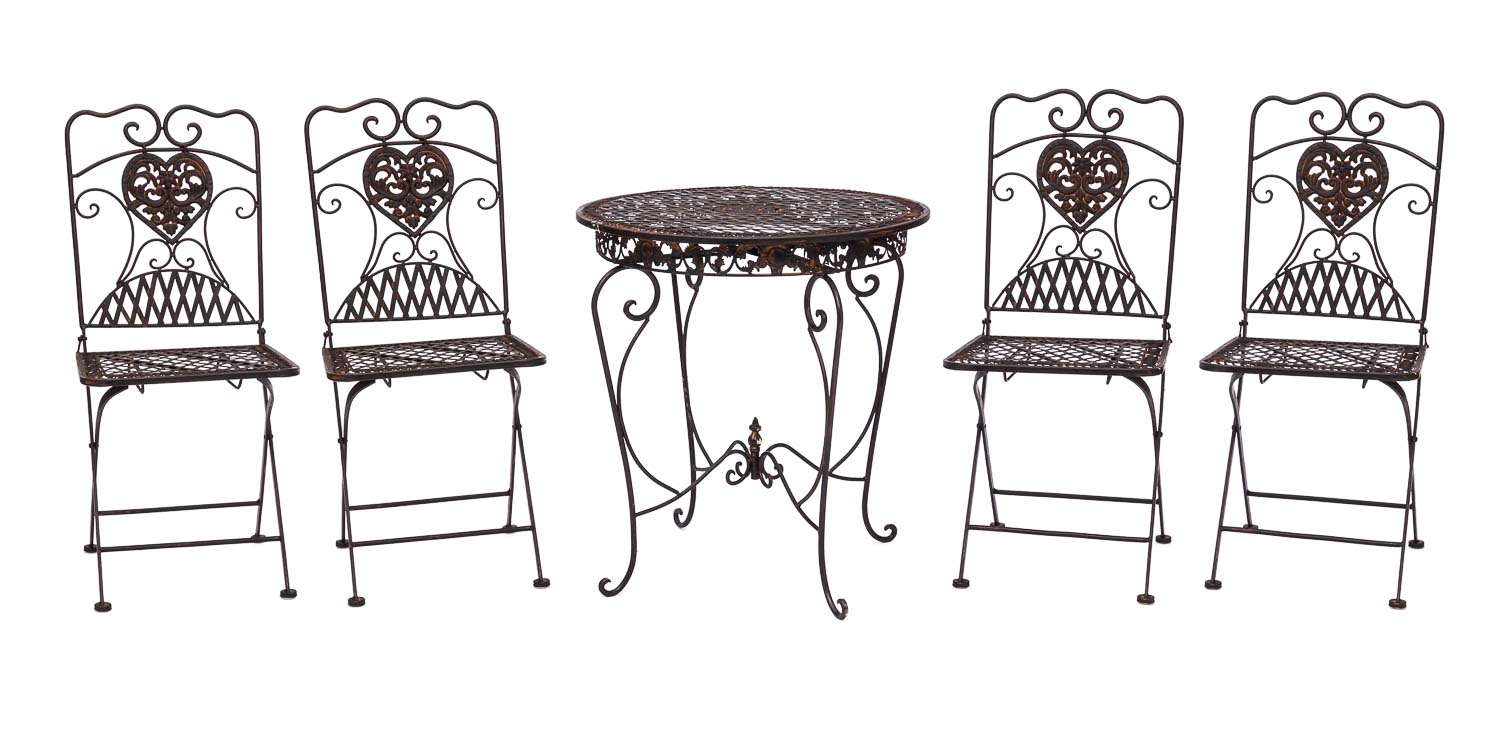 Salon de jardin style antique - 1 table et 4 chaises - fer - marron