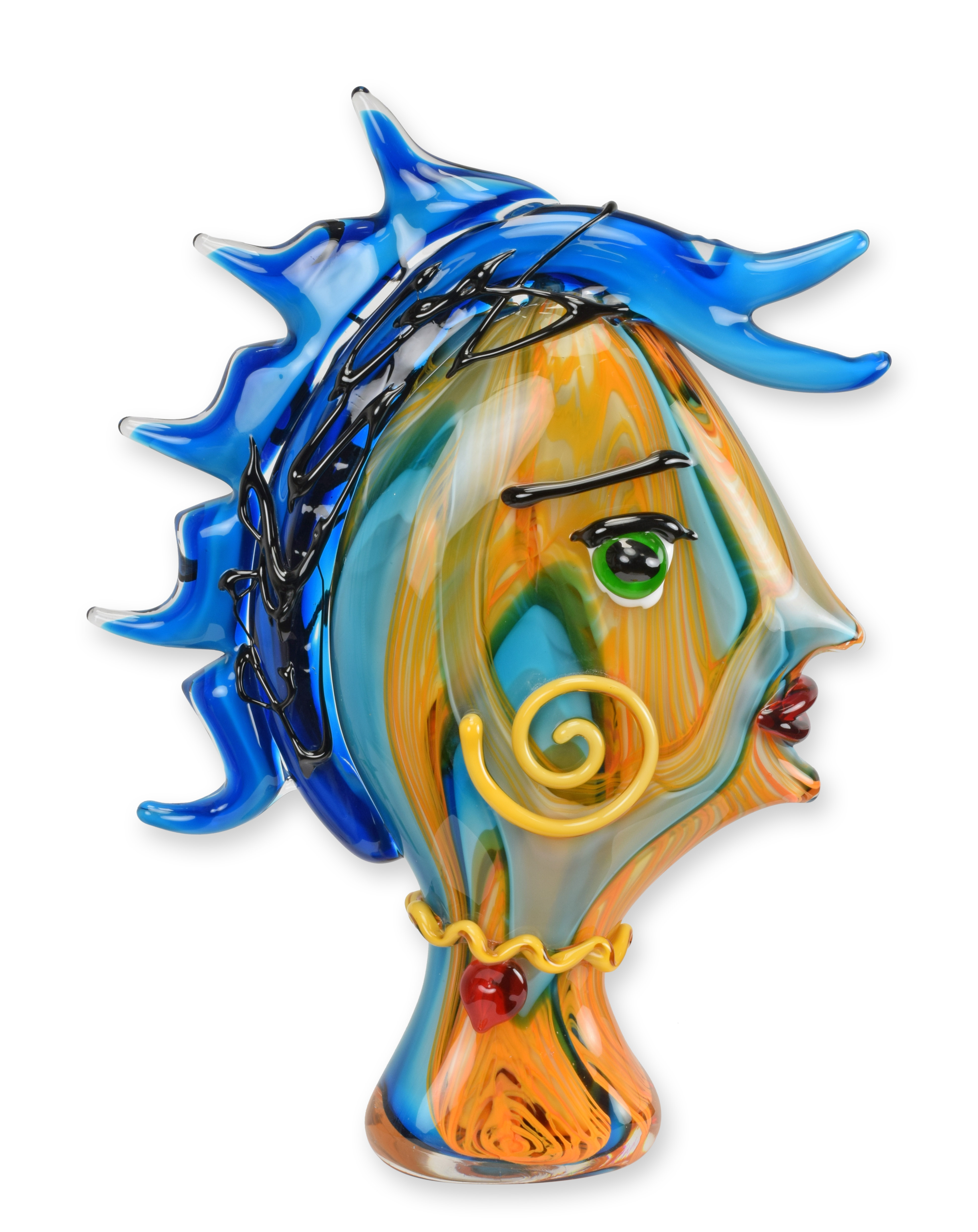 Figurine en verre de style Murano représentant une tête de femme réplique design rétro décoration