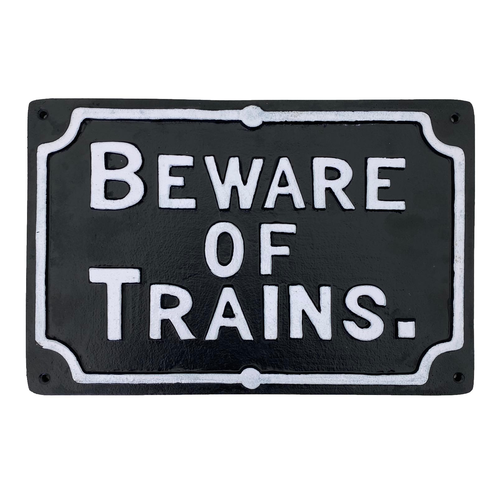 Schild Türschild BEWARE OF TRAINS Eisenbahn Bahn Eisen 31cm Antik-Stil