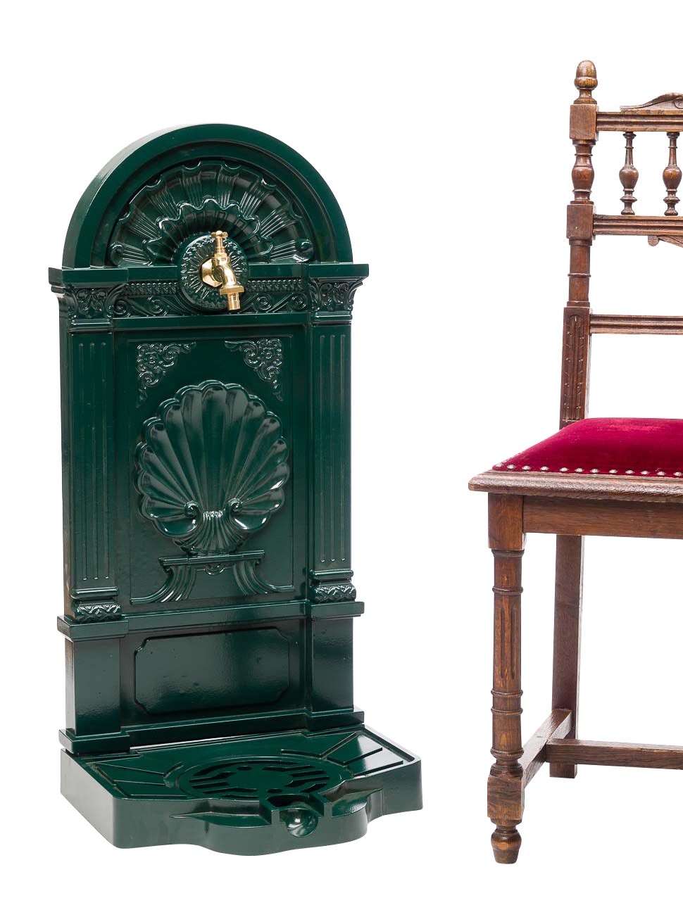 Standbrunnen 83cm Waschbecken Alu Brunnen Waschplatz Wandbrunnen antik Stil grün