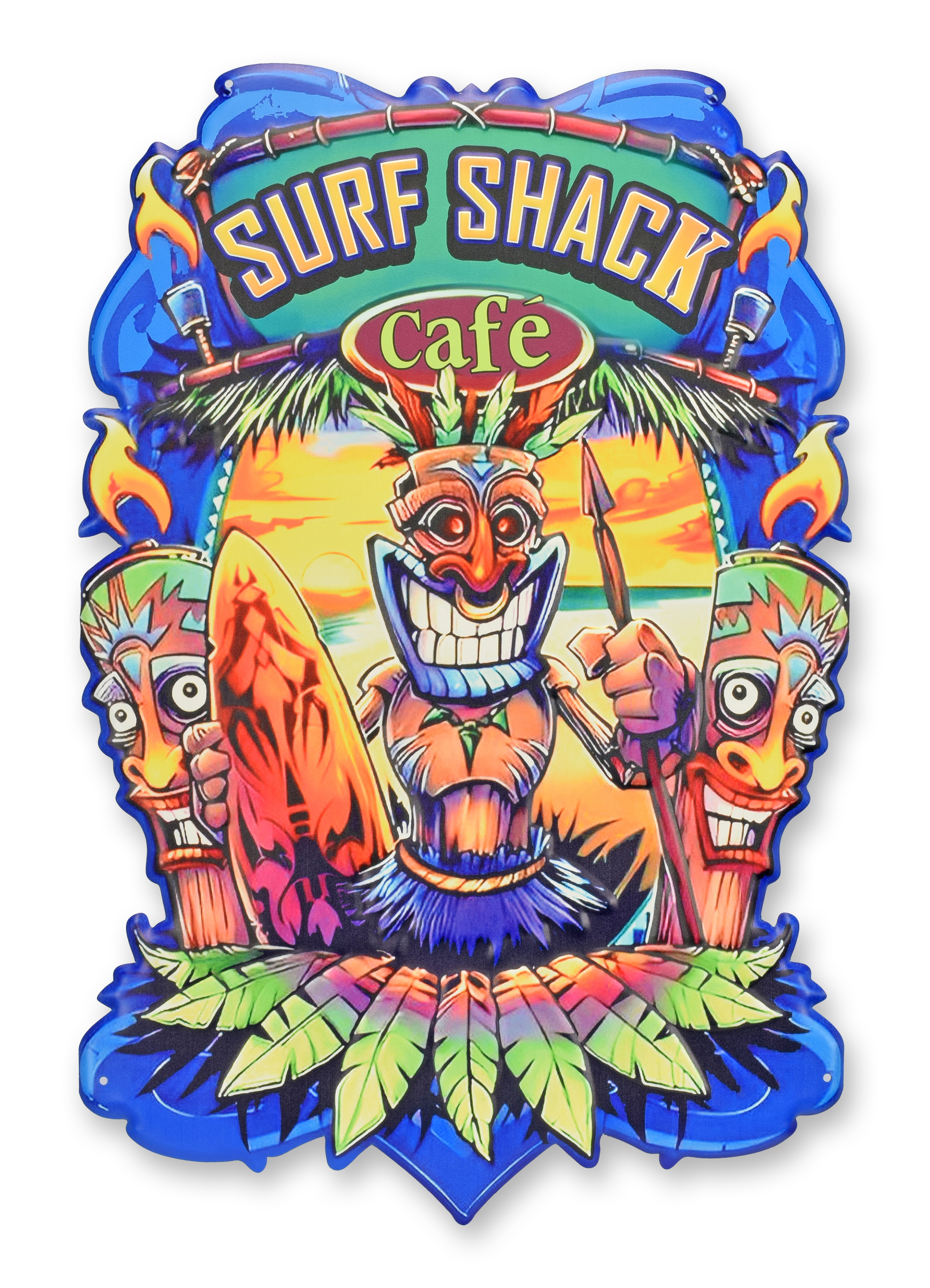 Une plaque en étain embossée - cabane de surf réplique design rétro décoration