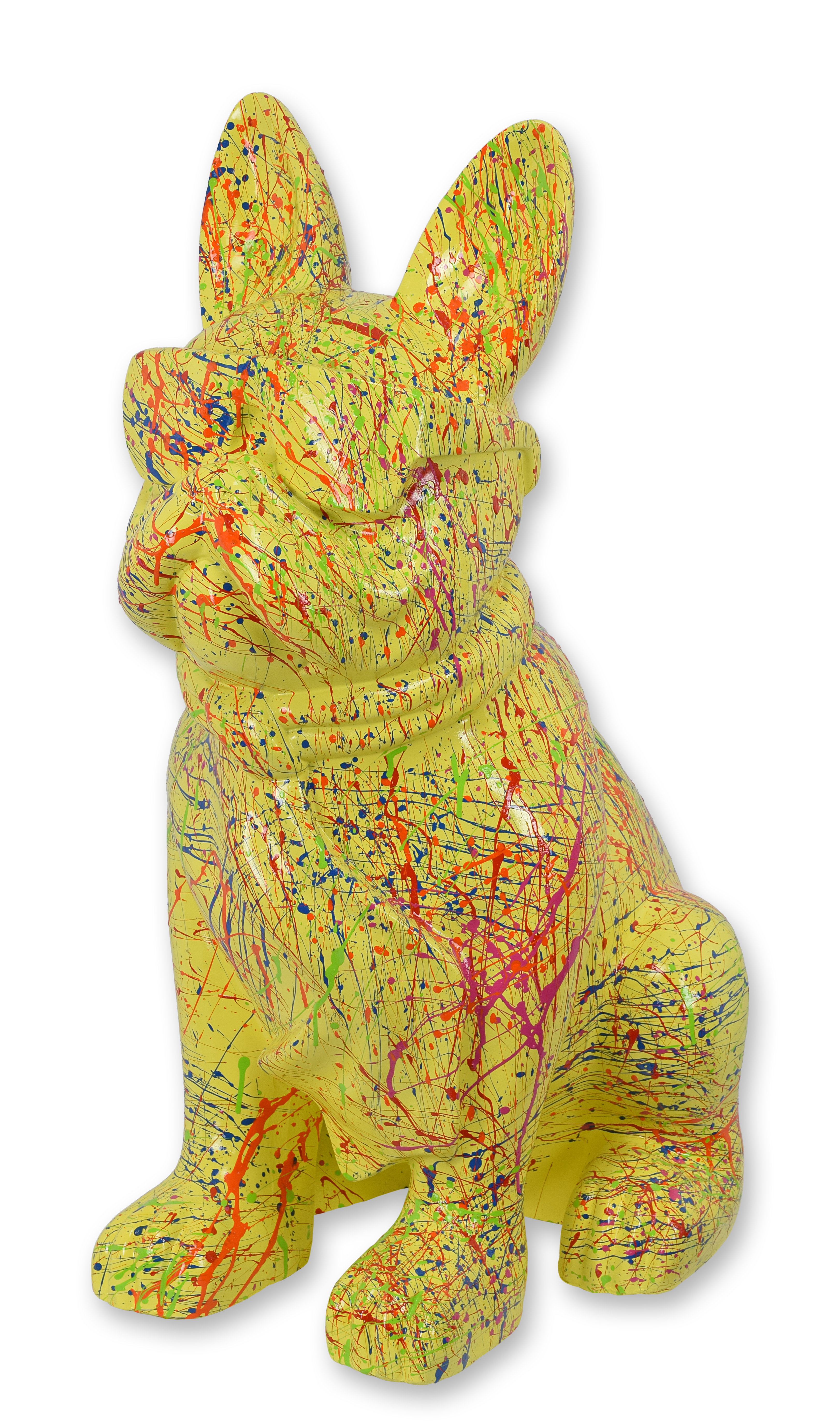 Bouledogue en résine avec lunettes de soleil et cravate - éclaboussures jaunes réplique design rétro décoration