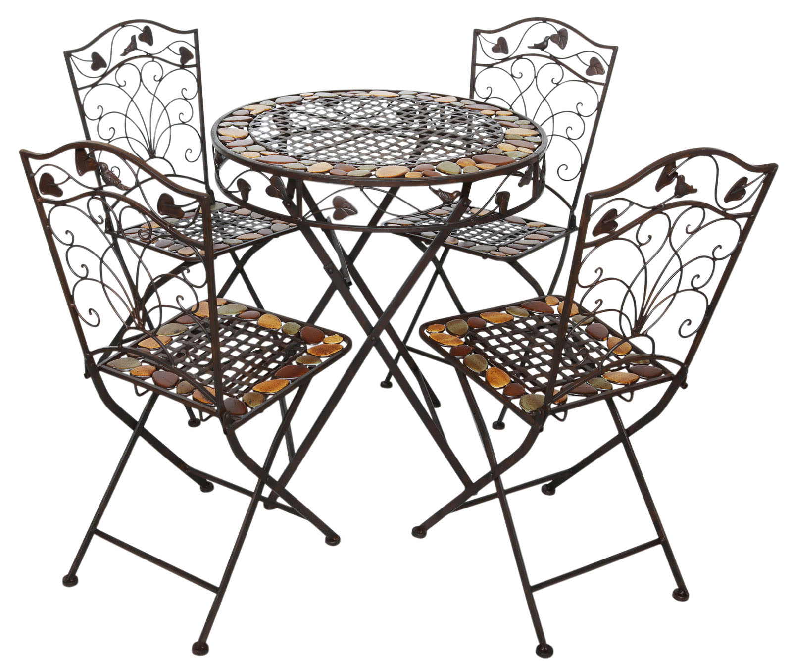 Table et 4 chaises de jardin fer forgé mobilier style ancien pierre brune