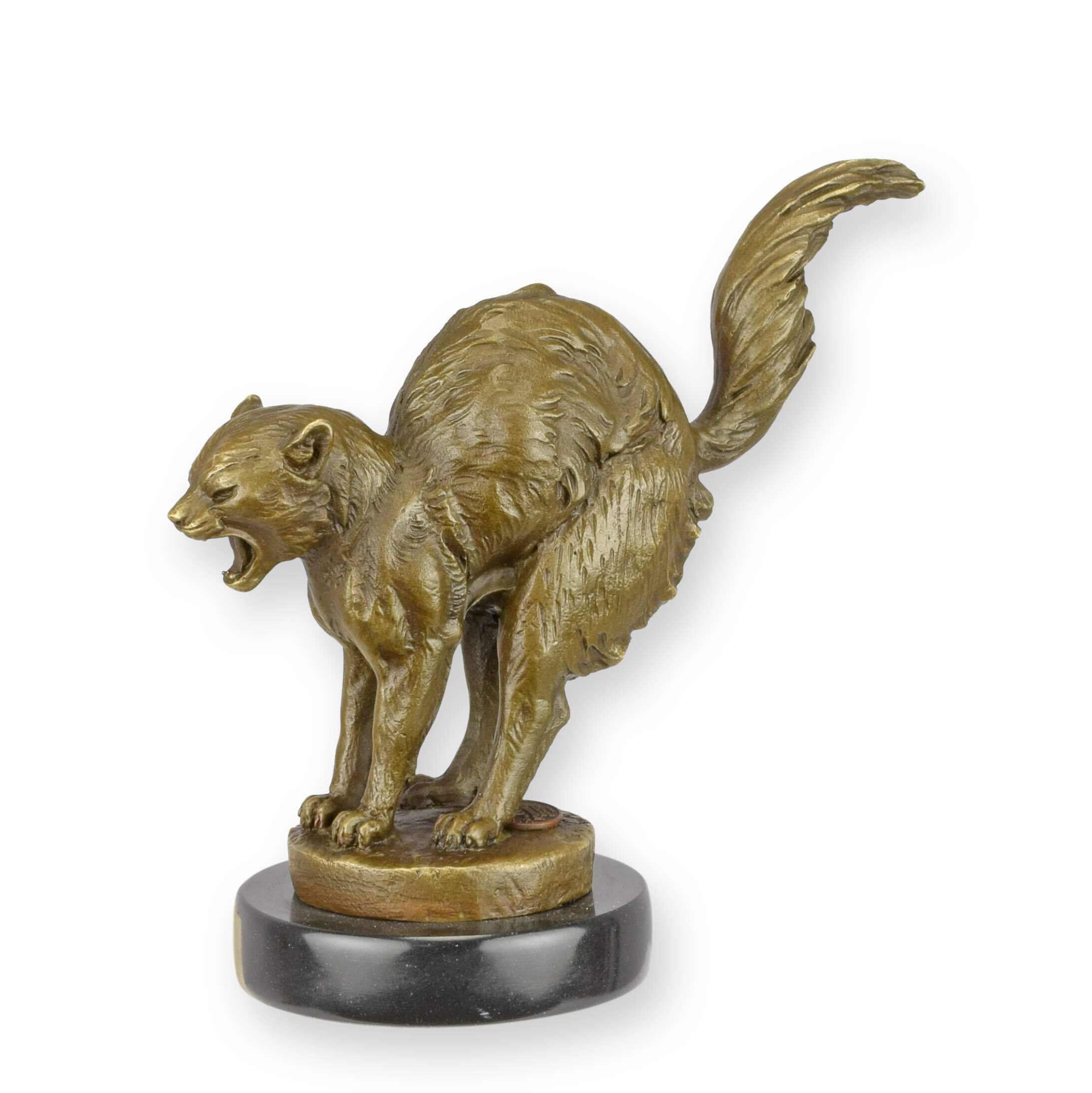 Tierfigur, Bronzefarben, Tierfigur Statue, Säbel-ähnlich, Tierfigur auf Steinbasis