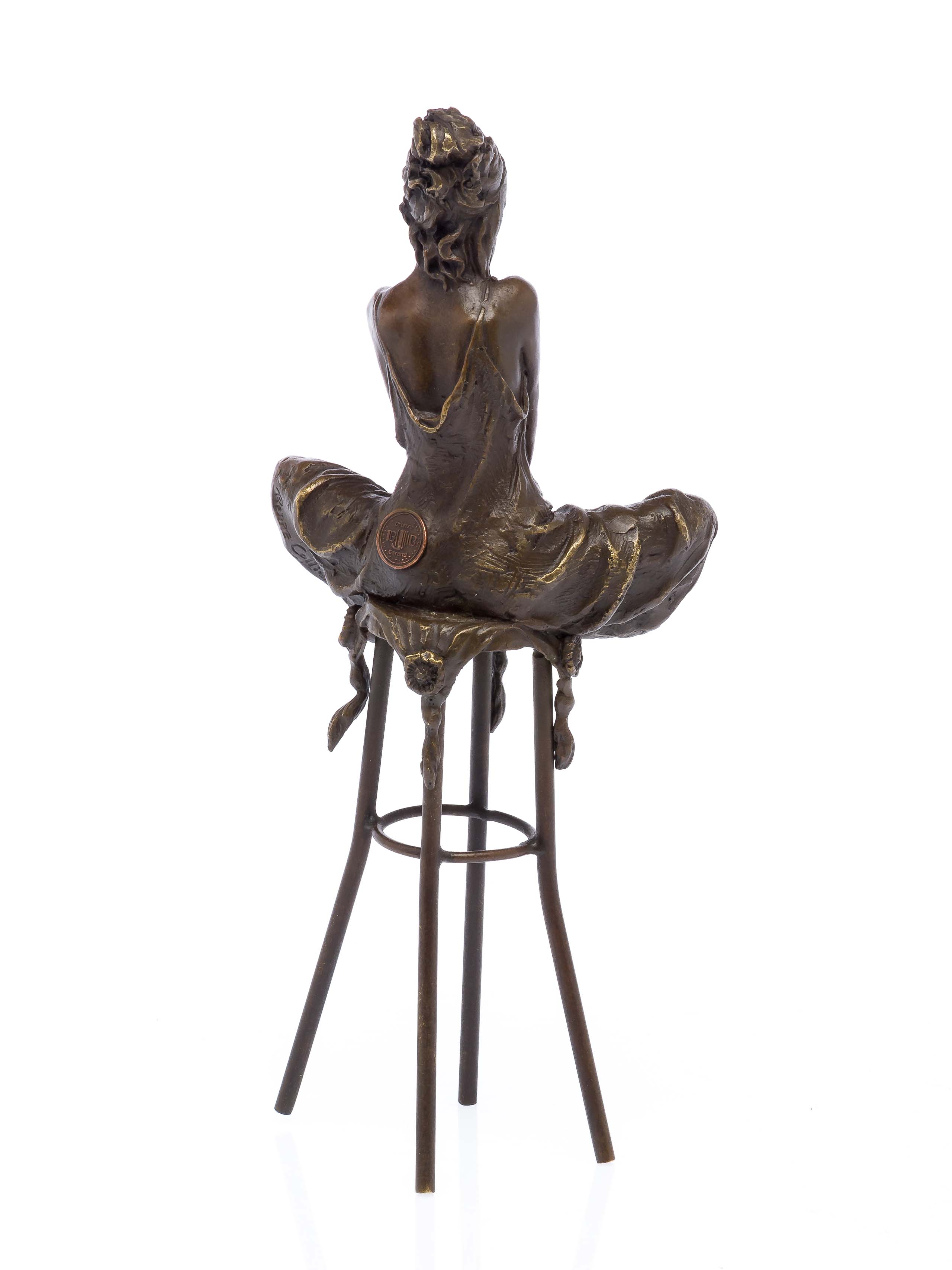 Bronzeskulptur Frau auf Barhocker Bar Bronze Figur Skulptur sculpture woman