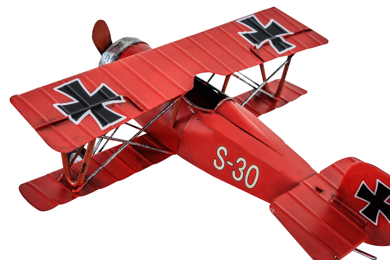 Modellflugzeug Nostalgie roter Baron Blech Metall Flugzeug Antik-Stil 25cm