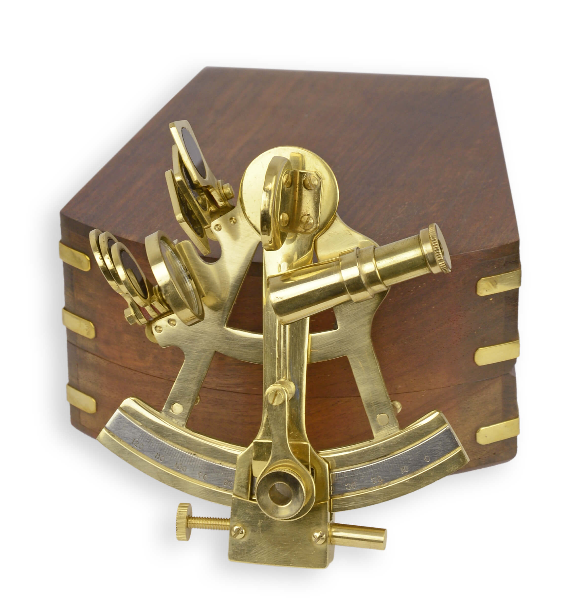Un sextant à bras dans un coffret en bois réplique design rétro décoration