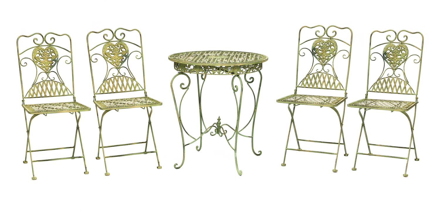 Table de jardin et 4 chaises antiques de fer meubles de jardin de style dans un