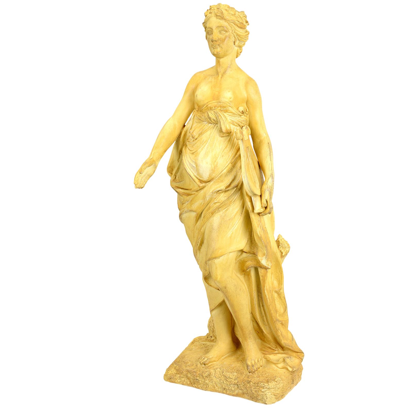 CW-106 Sculpture femme avec lyre figure statue pierre artificielle style antique 55cm