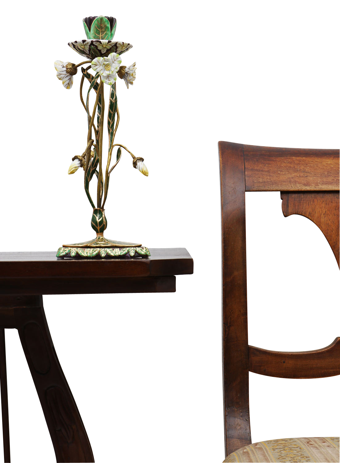 Kerzenständer Porzellan Messing Blume Rose Skulptur Antik-Stil 29cm