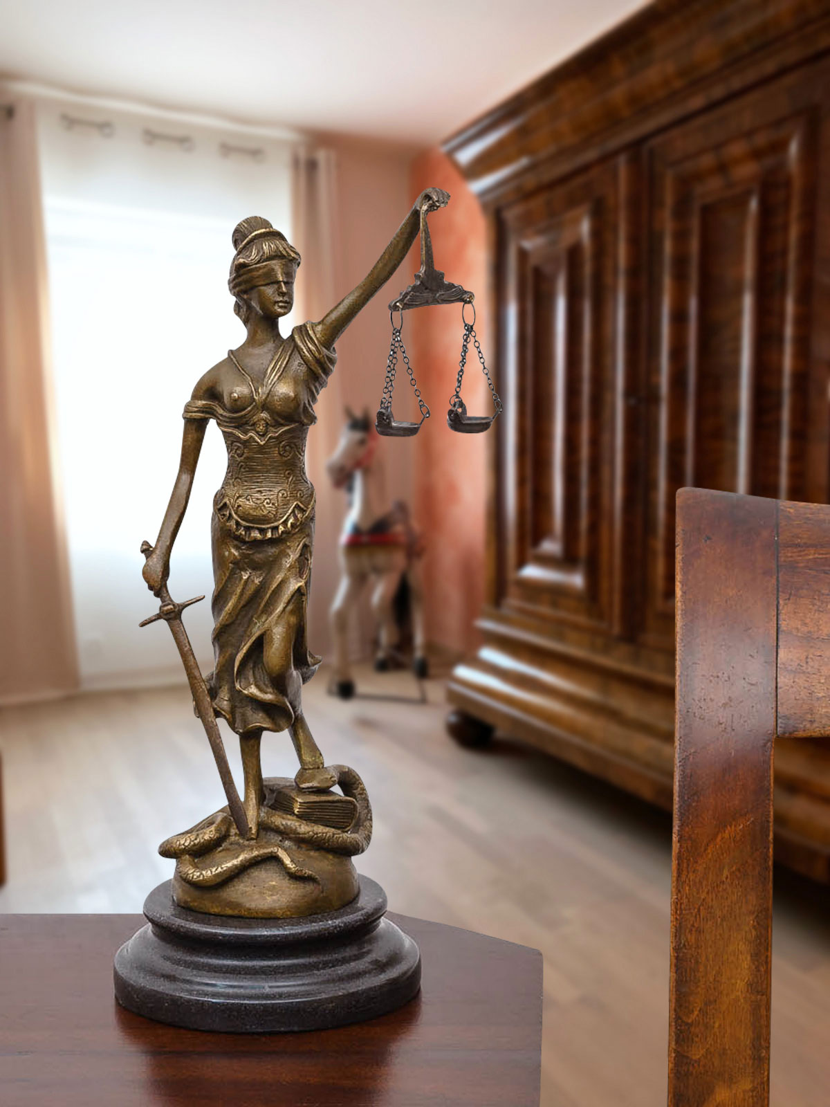 Bronzeskulptur Justitia Justizia Statue Bronze Figur Skulptur Antik-Stil - 26cm