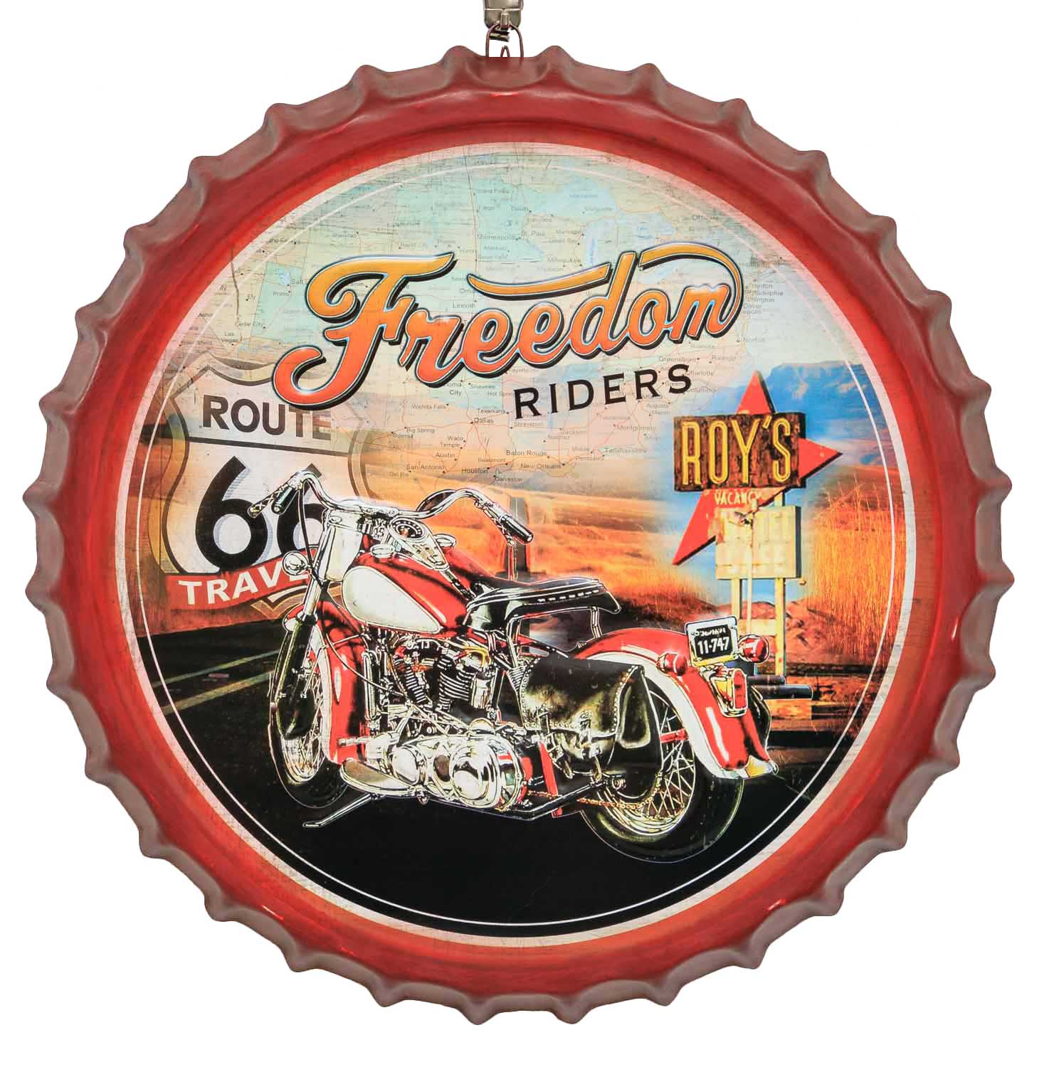 Blechschild Kronkorken Route 66 Freedom Riders Schild 50cm Wandschild Antik-Stil