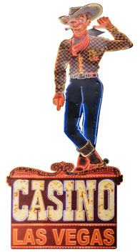 casino sign, las vegas, neon sign, cowboy figure, western decor