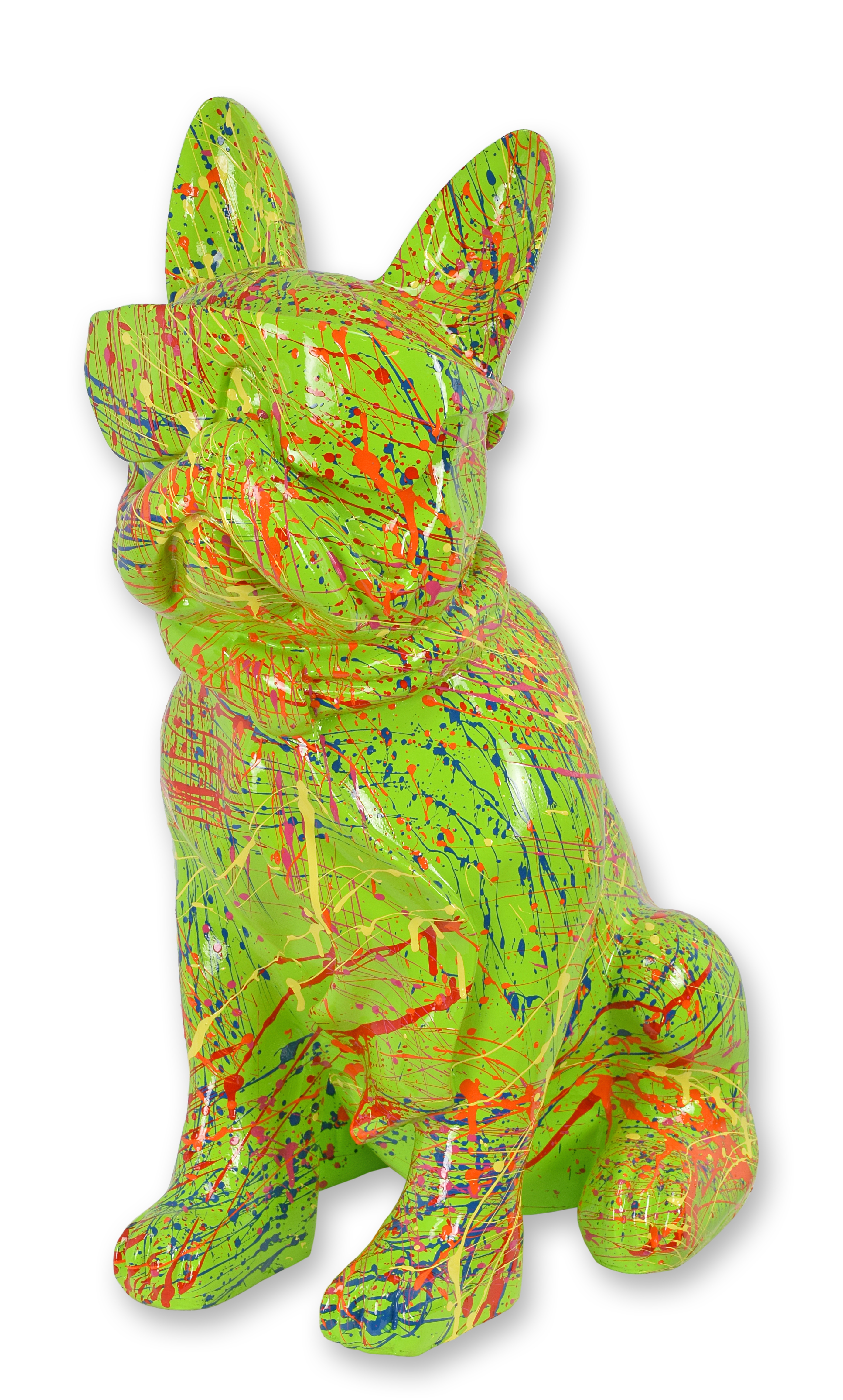 Bulldog en résine avec lunettes de soleil et cravate - éclaboussures vertes réplique design rétro décoration