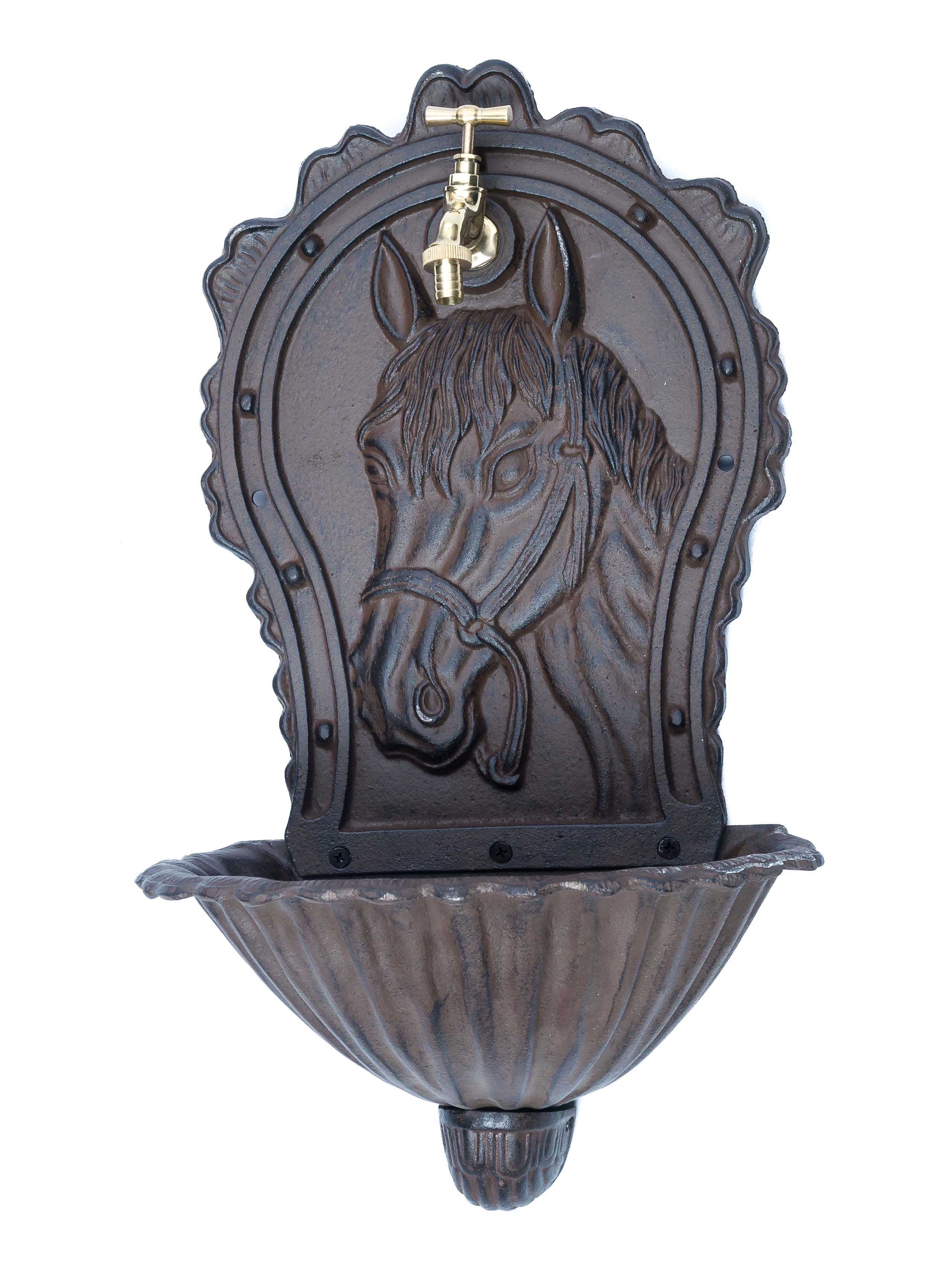 Waschbecken Wandbrunnen Garten Eisen Nostalgie antik Stil Pferd Brunnen braun