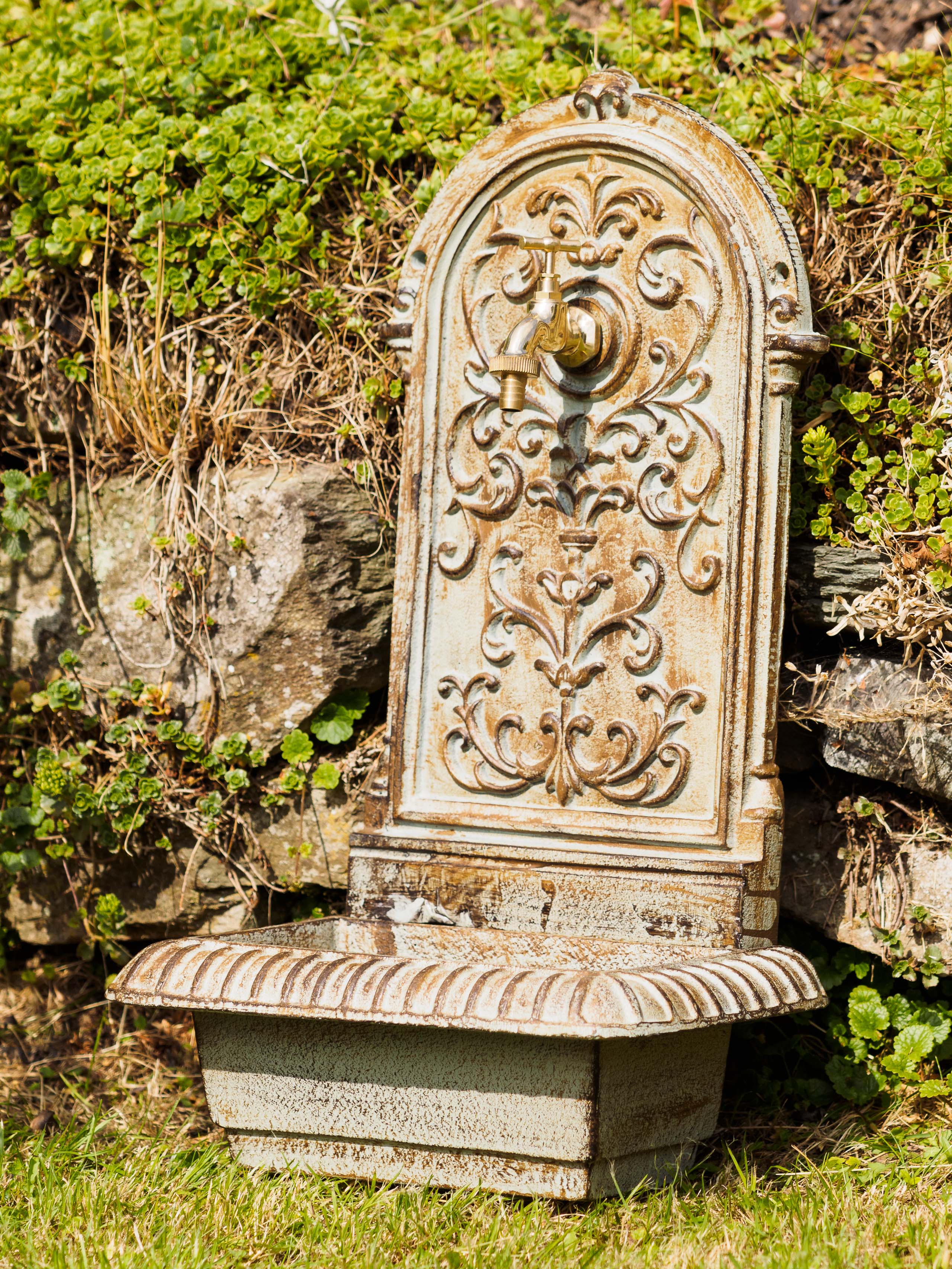 BRUNNEN 66CM 16KG WASCHBECKEN BRUNNEN EISEN GRÜN WANDBRUNNEN ANTIK STIL