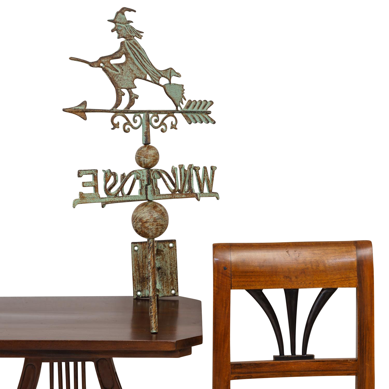 Nostalgie Wand Wetterhahn Hexe Garten Dekoration Windrad Eisen Wetterfahne grün
