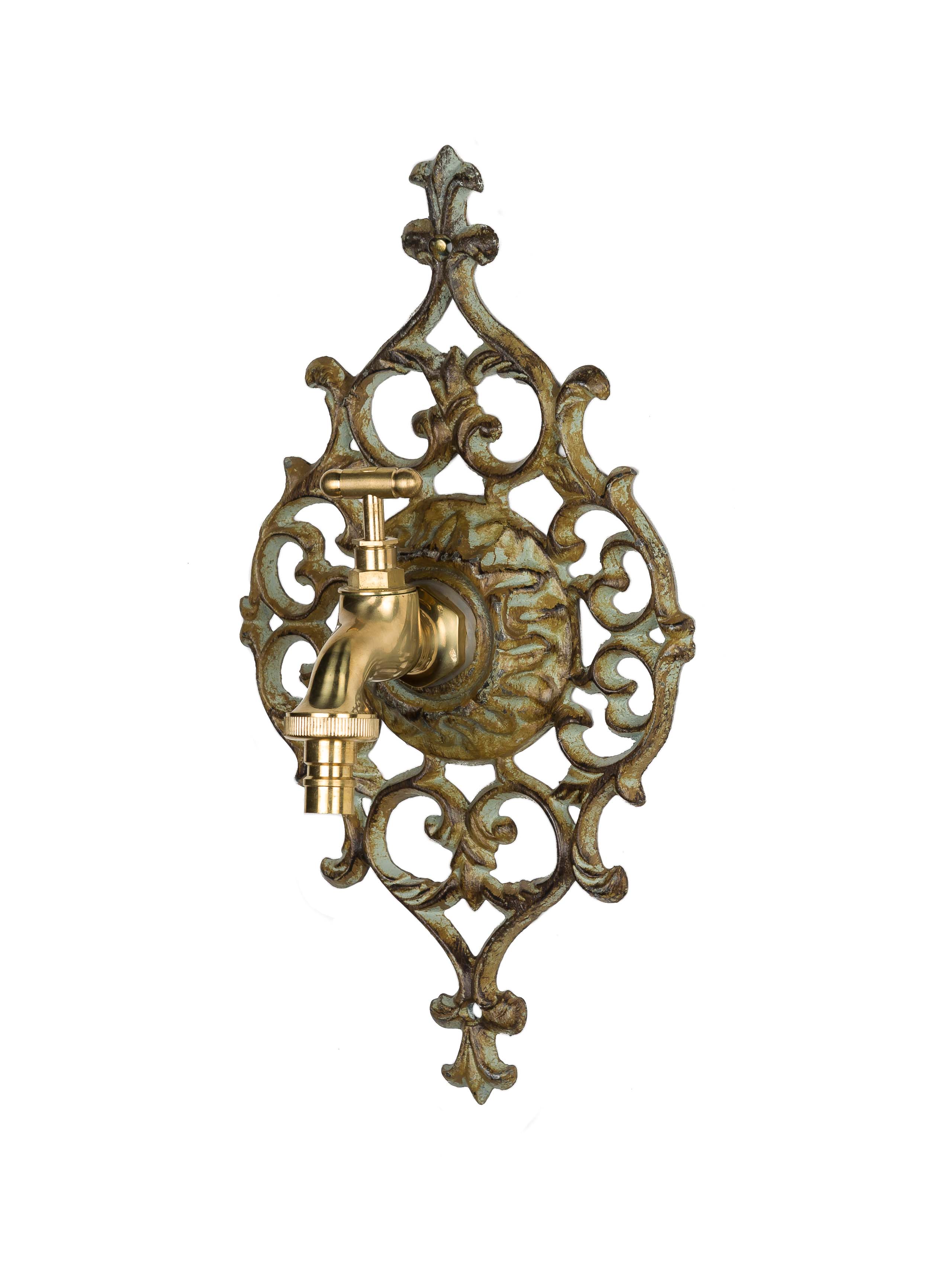 Nostalgie Wasseranschluss Zierrosette Eisen Wasserhahn Garten grün antik Stil