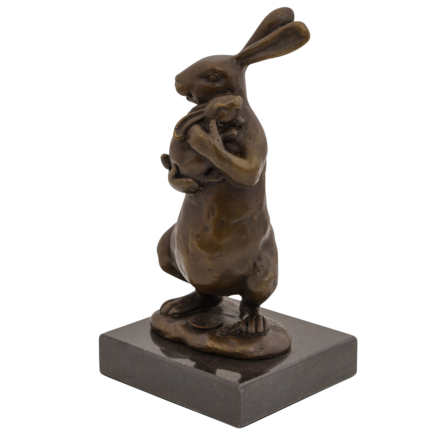 Bronzeskulptur Hase mit Baby im Antik-Stil Bronze Figur Statue 16cm