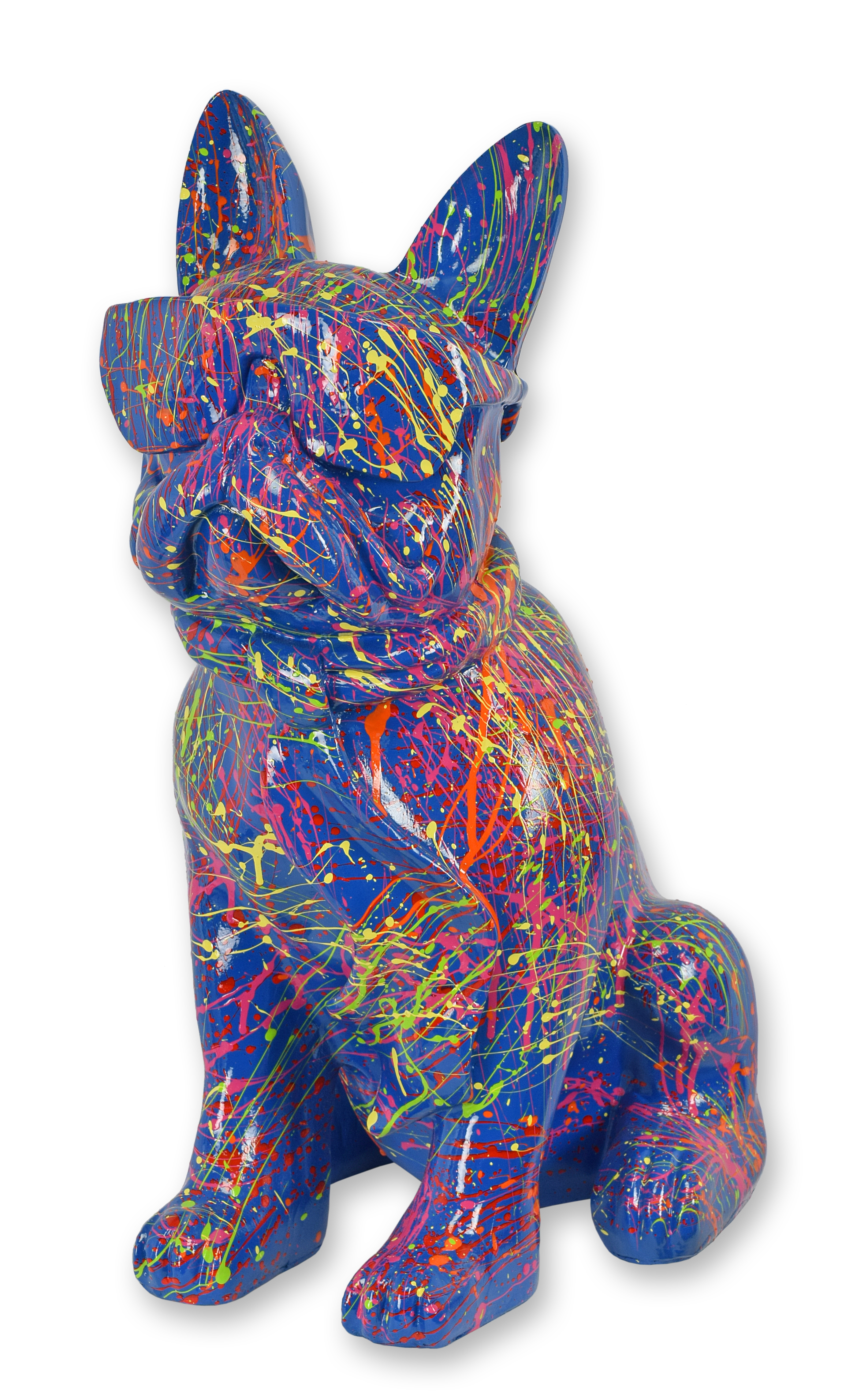 Bulldog en résine avec lunettes de soleil et cravate - éclaboussures bleues réplique design rétro décoration