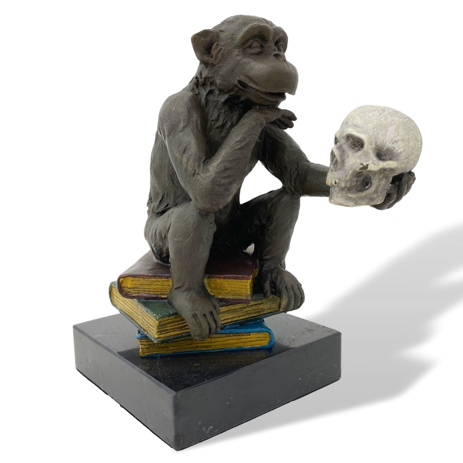 Figurine en bronze singe Darwin philosophie livres sculpture style antique 14cm