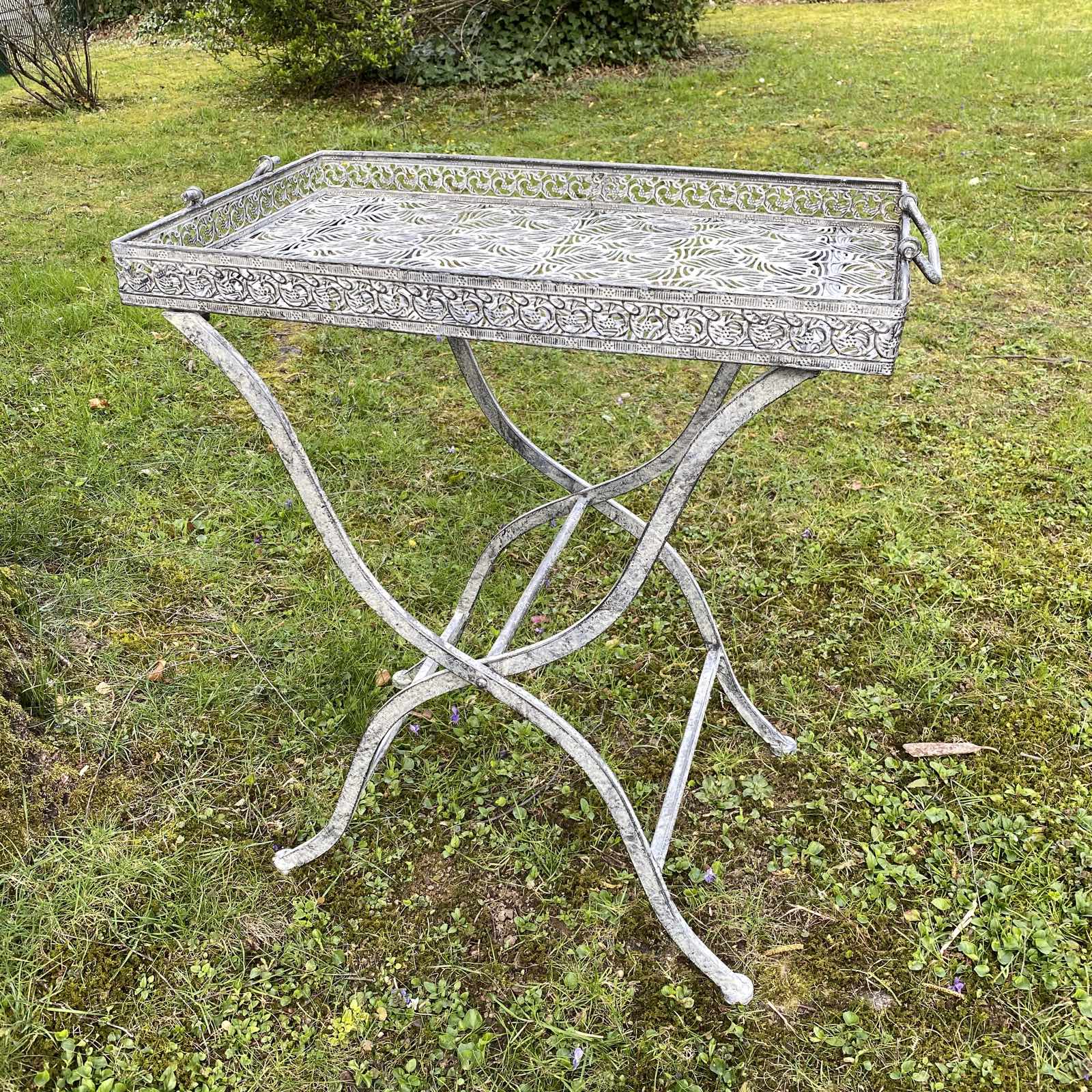 Butlers tray Serviertisch Tisch Klapptisch Gartentisch Metall grau Antik-Stil